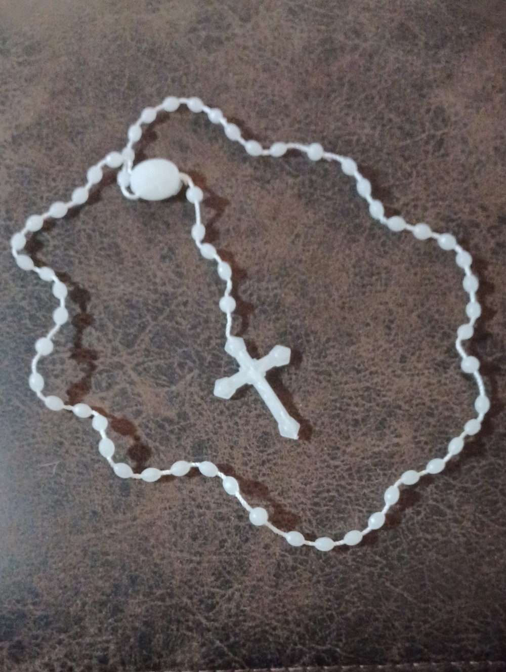 $4 Add-on White Glow-In-The-Dark Beaded Rosary Necklace